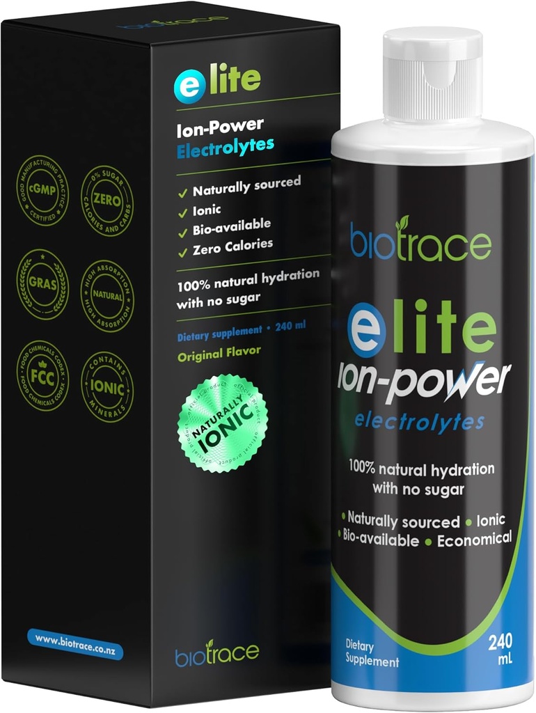 BioTrace Elite Ionic Electrolyte Drops | 0 Calories 0 Sugar 0 Carbs | Rapid Hydration, Stamina, Energy, Muscle Recovery | Trace Minerals Electrolytes | 30%+ More Potassium Magnesium Chloride | 8 fl oz