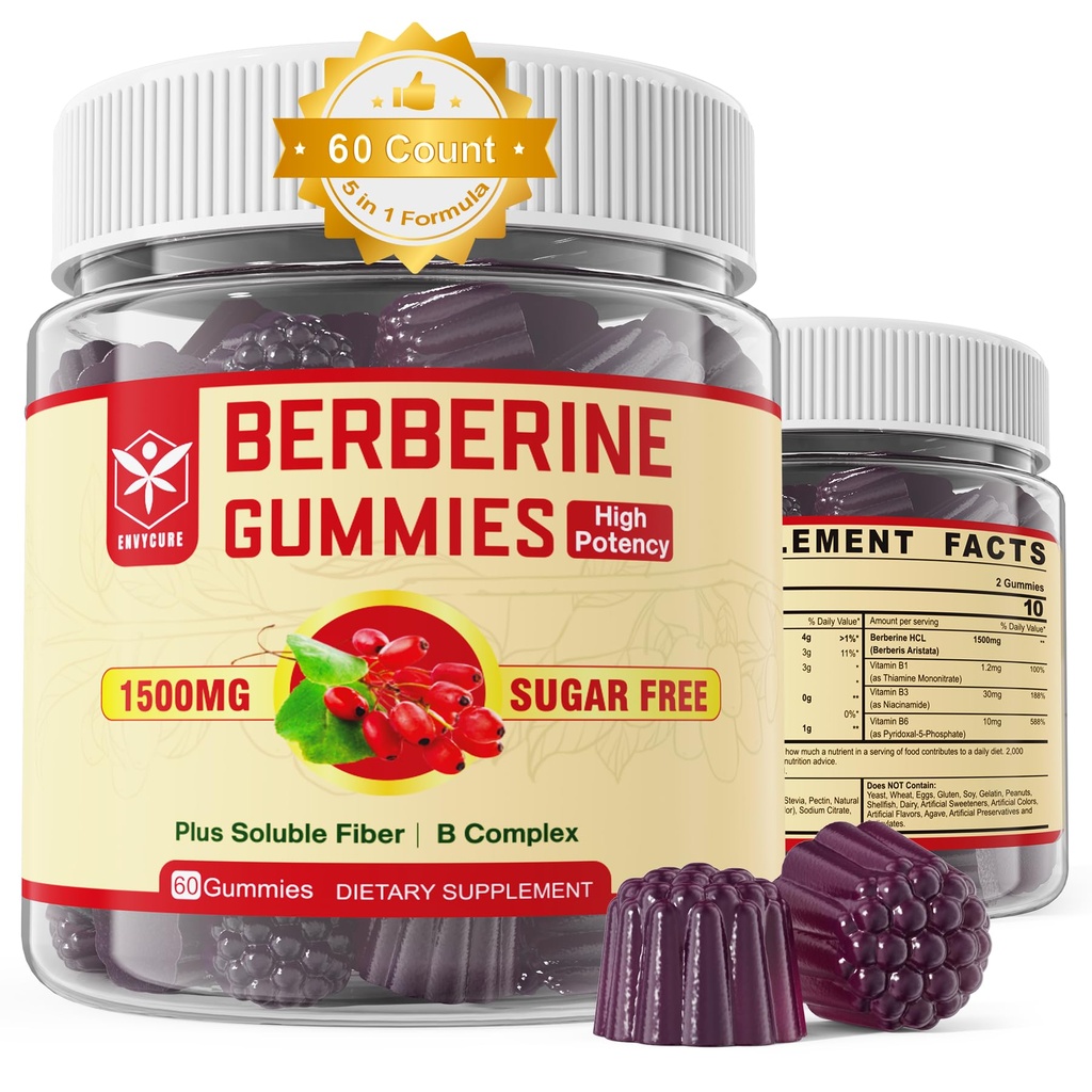 Berberine Supplement 1500 mg with ► Fiber, B1, B3 & B6, Sugar Free Berberine HCL Gummies, High Bioavailability AMPK Activitor for Męt Truthlism Balanced, Daily Digestive & Body Mânâgęm