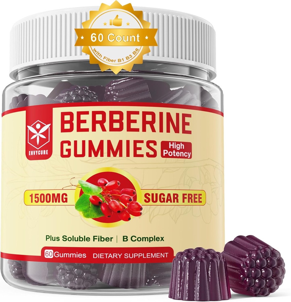 Berberine Supplement 1500 mg with ► Fiber, B1, B3 & B6, Sugar Free Berberine HCL Gummies, High Bioavailability AMPK Activitor for Męt Truthlism Balanced, Daily Digestive & Body Mânâgęm