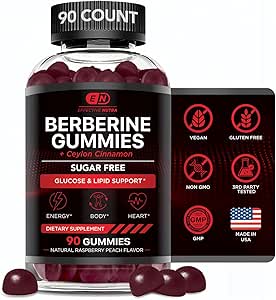 EFFECTIVE NUTRA Berberine Gummies with Ceylon Cinnamon | Sugar-Free Supplement 1200 mg for Blood Sugar Support, Heart Health, Energy | 45-Day Supply, Natural Berry Flavor, Made in USA (90 Count)