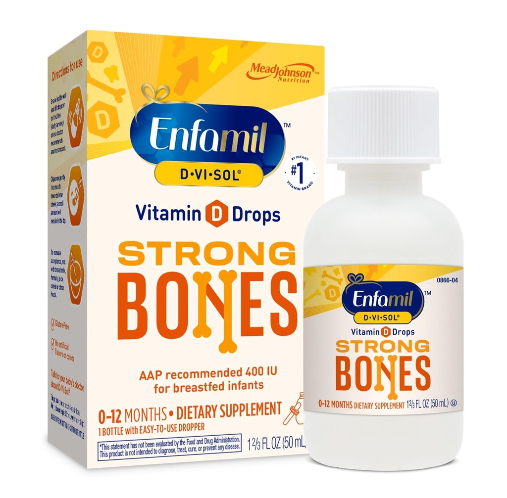 Enfamil Bebek Vitamin D-Vi-Sol Sıvı Vitamin D Drops, Güçlü Dişler ve Bone Development, 50mL Şişe