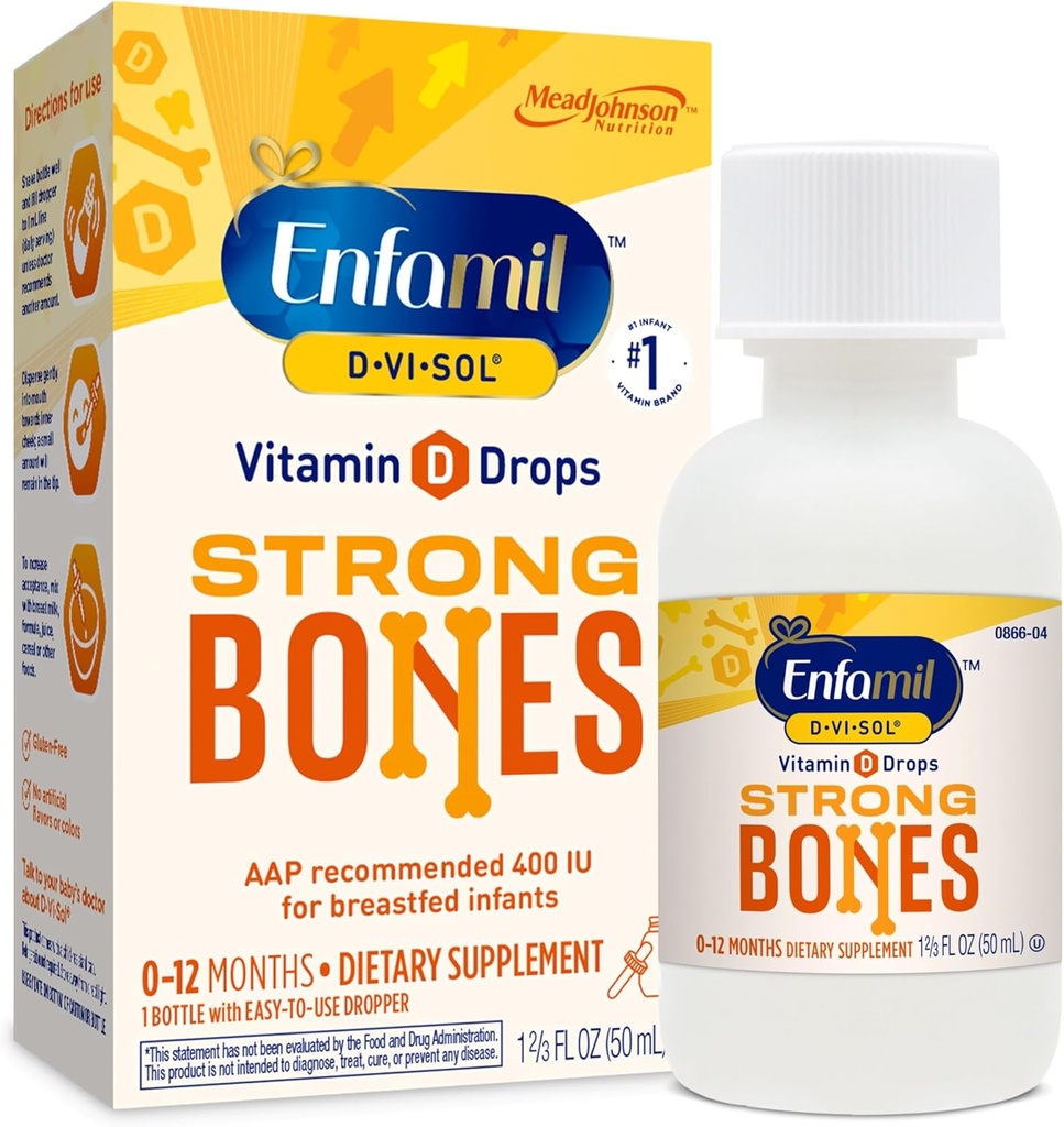 Enfamil Bebek Vitamin D-Vi-Sol Sıvı Vitamin D Drops, Güçlü Dişler ve Bone Development, 50mL Şişe