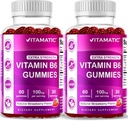 Vitamatic 2 συσκευασίες Βιταμίνη B6 100mg Gummies – Φυσικό άρωμα φράουλας – 60 Pectin-based Gummies ανά φιάλη – Νευρικό σύστημα & Ενεργειακή υποστήριξη