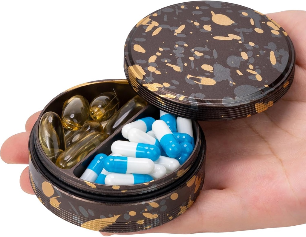 Metal Pill Case 2 Karşılaştırma Pill Box - Portatif Pill Pocket veya Purse için Organize Edilecek, Sualtı Seyahat Konteyneri Balık Yağı ve Supplements Camo