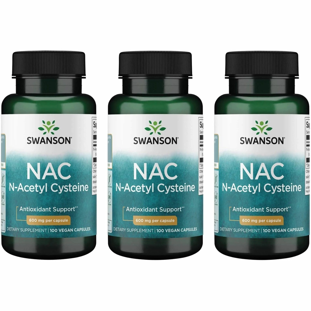Swanson NAC - N-Acetyl Cysteine - 600 mg 100 Capsules (3 Pack)