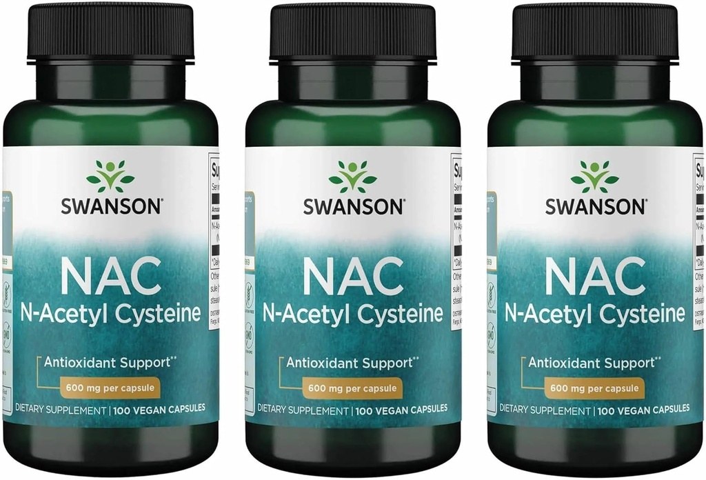 Swanson NAC - N-Acetyl Cysteine - 600 mg 100 Capsules (3 Pack)