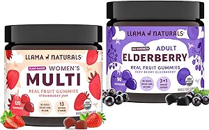 Llama Naturals Adult Elder Gummies + Women's Multivitamin Gummies Sche | Nodrew Sugar Cane | Vegan | Organik | 2 Şişe