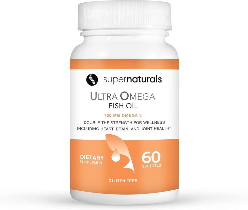 Super Natural Ultra Omega Fish Oil - Omega 3 Fatty-Acids EPA DHA - Beyin Artan Fonksiyonlar, Nerve ve Eye Health 1200 mg /720 Omega-3-60 Capsules