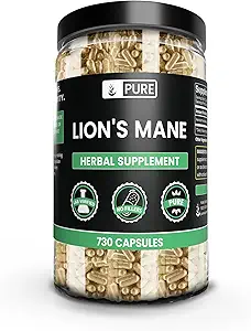 PURE ORIGINAL INGREDIENTS Lion's Mane (730 Capsules) Magnezyum veya Rice Fillers, Always Pure, Lab TY