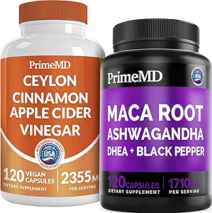 5-in-1 Ceylon Cinnamon w Apple Cider Vinegar, Turmeric, & Ginseng Root (120ct) & 6in-1 Maca Root Ashwagandha w DHEA & Black Pepper Meyve (120ct) - Ger, Mood, & Immune Support Supplement
