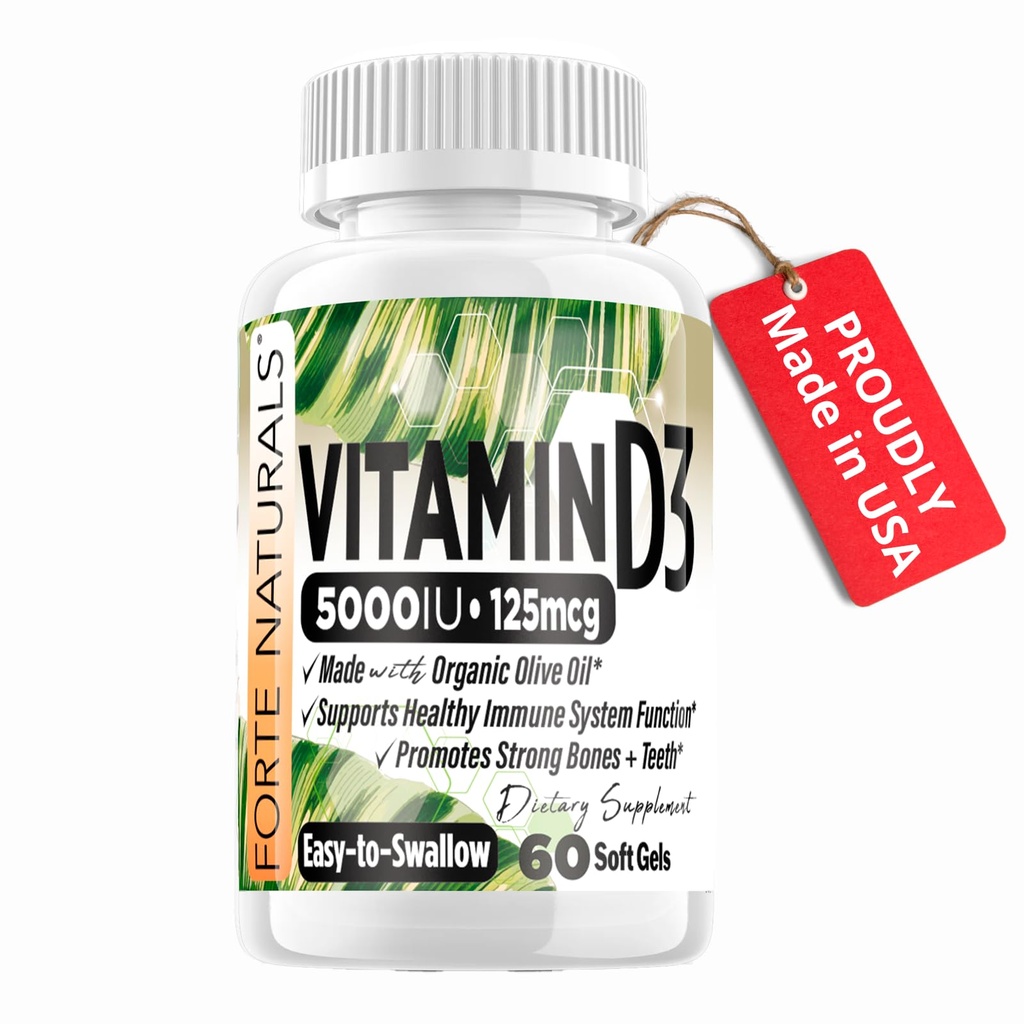 D3 5000 IU Supplement 125 mcg Soft Gels Organik Zeytinyası En İyi Vitamin D3 Supplement for Women & Men Made in USA