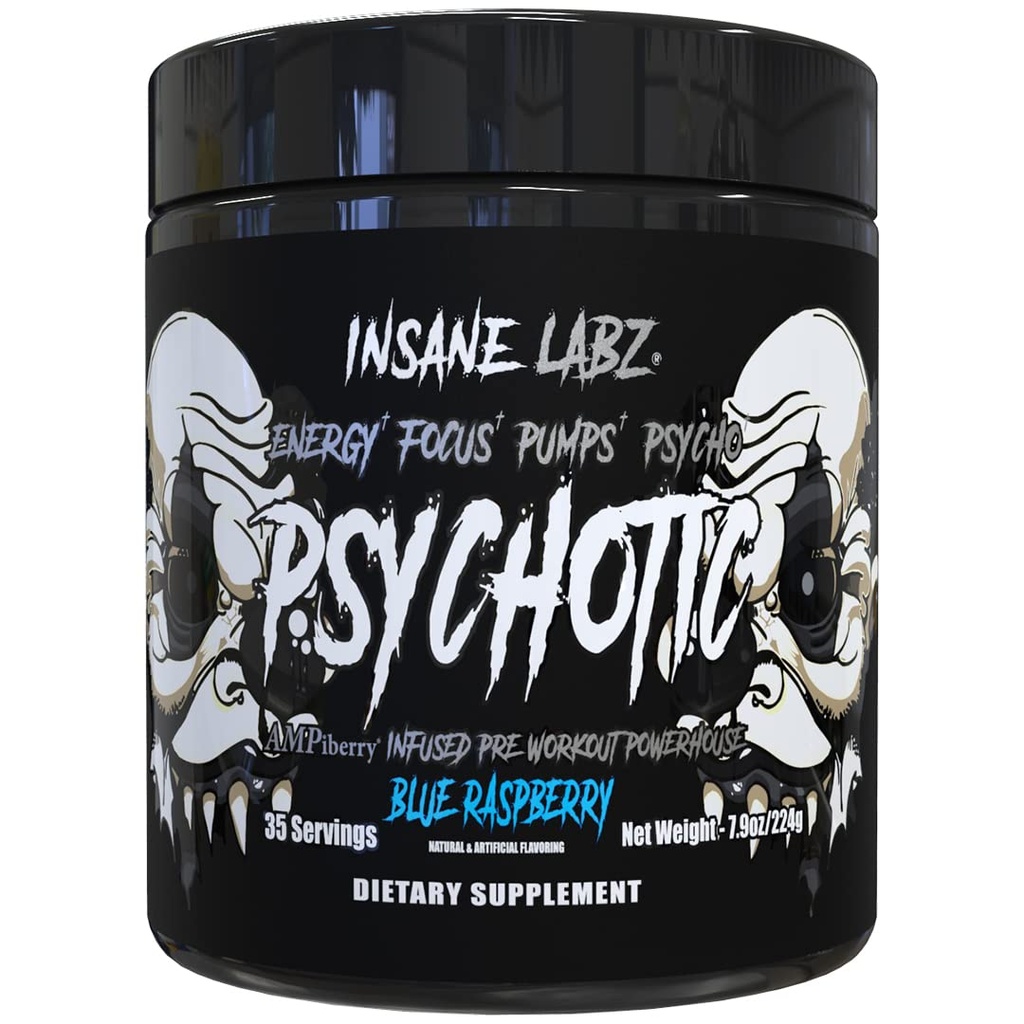 Insane Labz Psikotic Black Edition Mid Stimulant Pre Workout Toz, Enerji Odaklı pompalar, AMPiberry tarafından akreplenmiş, 35 Hizmet (Mavi Raspberry)