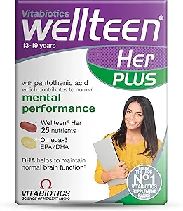 Vitabiotics Wellteen της Plus Omega-3 - Σύνθετη διατροφική υποστήριξη για εφήβους και νέες γυναίκες ηλικίας 13-19 - 56 δισκία και κάψουλες