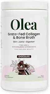 Olea Advanced Collagen & Bone Broth Powder, 10g Hydrolyzed Collagen, 5g Bone Broth, Hyaluronic Acid, Probiotics, Enzymes – Supports Skin, Hair, Nails, & Gut Health, Rich Chocolate