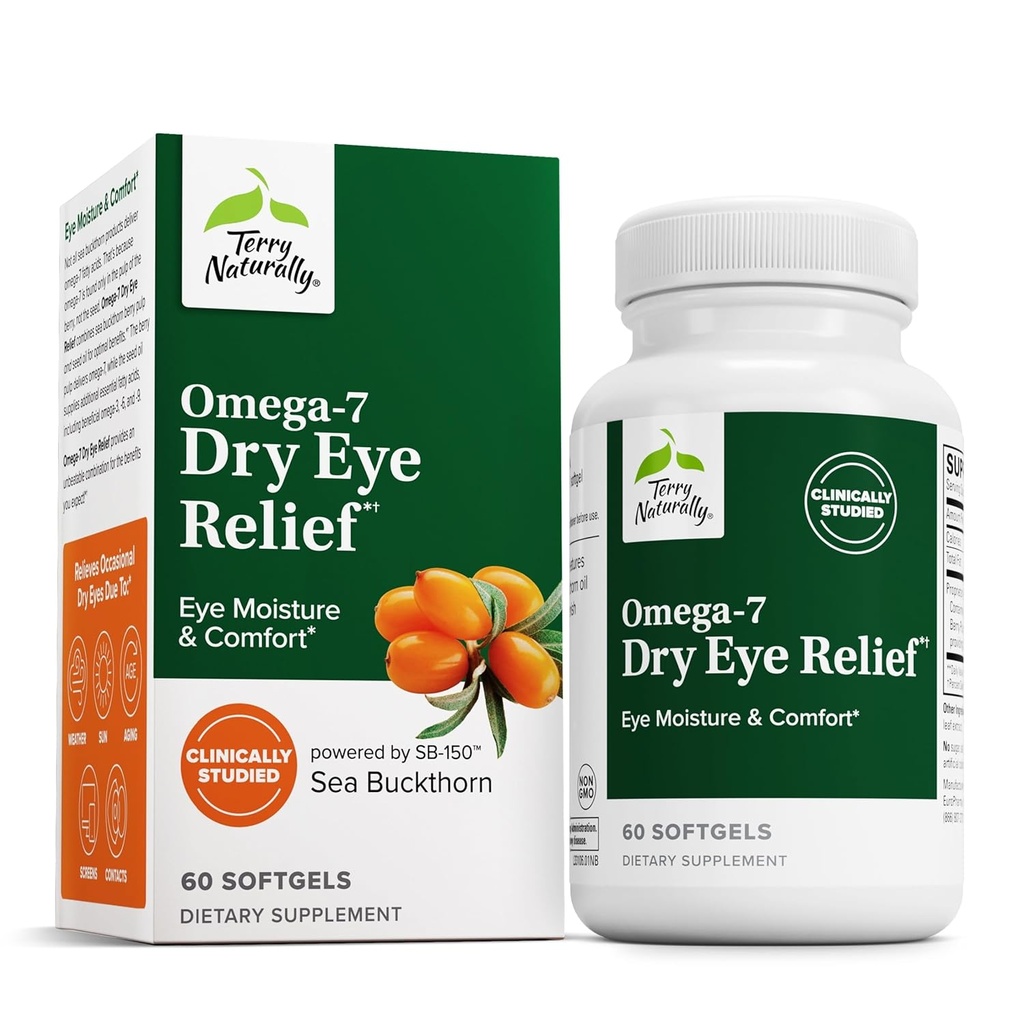 Terry Natural Omega-7 Kuru Eye Relief - Eye Health Supplement with Sea Buckthorn Oil - Diyetary Supplement to Aid Kuru Eye Relief - 60 Softgels