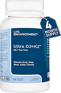Life Enhancement Vitamin D3 K2 2000iu Supports Muscle & Brain Health - D3 K2 Supplement Immune and Cardiovascular Support - Made in USA (120 Vegetarian Capsules)