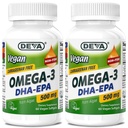 DEVA Vegan Omega-3 DHA-EPA 500MG 2Pack – No Carrageenan, Non-Fish Oil Derived from Algae, Non-GMO, 60 Gelatin-Free Softgels Ea