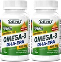DEVA Vegan Omega-3 DHA-EPA 500MG 2Pack – No Carrageenan, Non-Fish Oil Derived from Algae, Non-GMO, 60 Gelatin-Free Softgels Ea