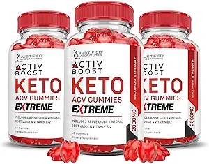 Justified Laboratories (3 Pack Activboost Keto Acv Gummies Extreme 2000MG Active Boost Formulated with Pomegranate Beet Juice B12 Vegan Non GMO 180 Gummys