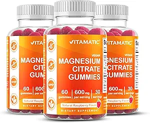 Vitamatic Magnezyum Gummies hizmet başına 600 mg - 60 Vegan Gummies - Rahatlama, Kas, Bone & Energy Support - 3 Pack