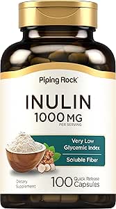 Piping Rock Organic Inulin Capsules 1000 mg | 100 Count | Low Glycemic Index | ► Fiber Supplement | Non-GMO, Gluten Free