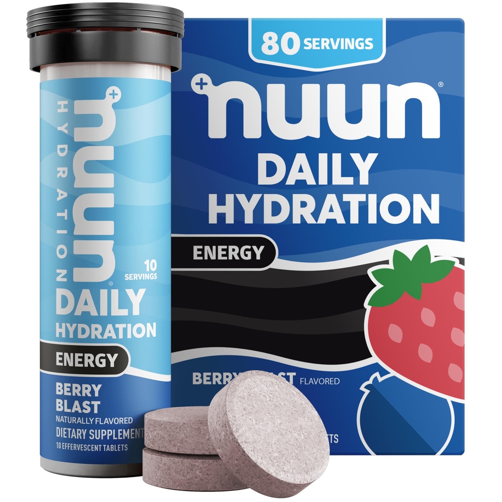 Nuun Energy Electrolyte Tabletleri BTC ile, Yeşil Çay Üretiminden Caffeine, B12, B6, B5, Magnezyum & 4 Diğer Elektrolytes, Gluten Free & Vegan, Berry Blast, 8 Pack (80 Hizmet)