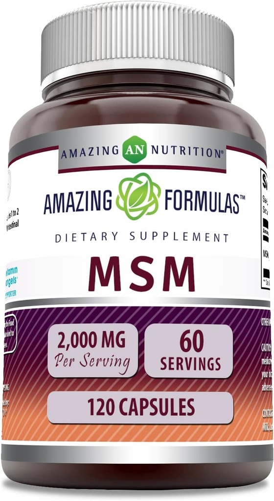 Amazing Formulas MSM (Methylsulfonylmethane) Tamam | 2000 Mg per Service | 120 Capsules | Non-GMO | Gluten-Free | Made in USA