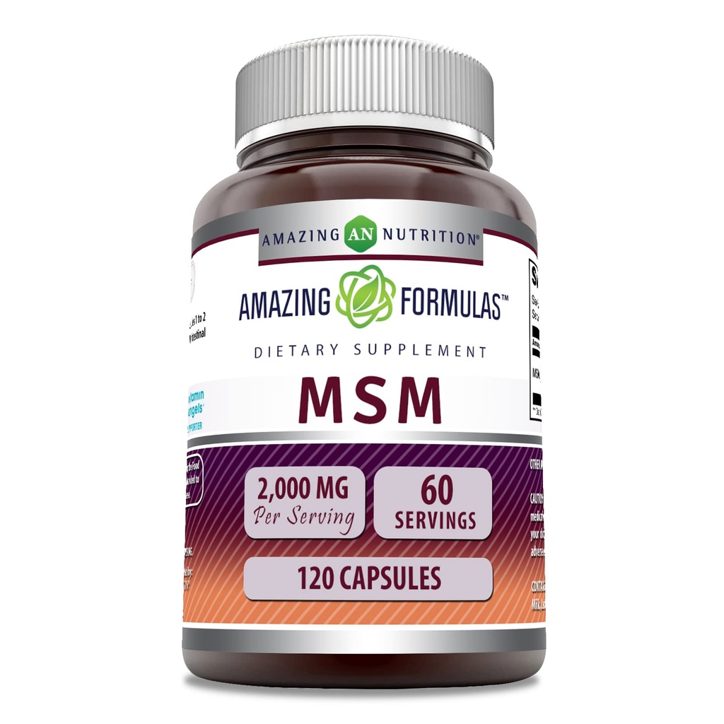 Amazing Formulas MSM (Methylsulfonylmethane) Tamam | 2000 Mg per Service | 120 Capsules | Non-GMO | Gluten-Free | Made in USA