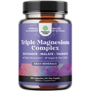 Triple Magnesium Complex Supplement - Υψηλής Απορρόφησης Γλυκινικό Μαγνήσιο, Ελαχιστοποίηση & Ταυρική Μείξη για τους Μυς Ενεργειακή Υποστήριξη & Υγεία της Καρδιάς - Triple Mg Complex 400 mg Κάψουλες - 180 Count