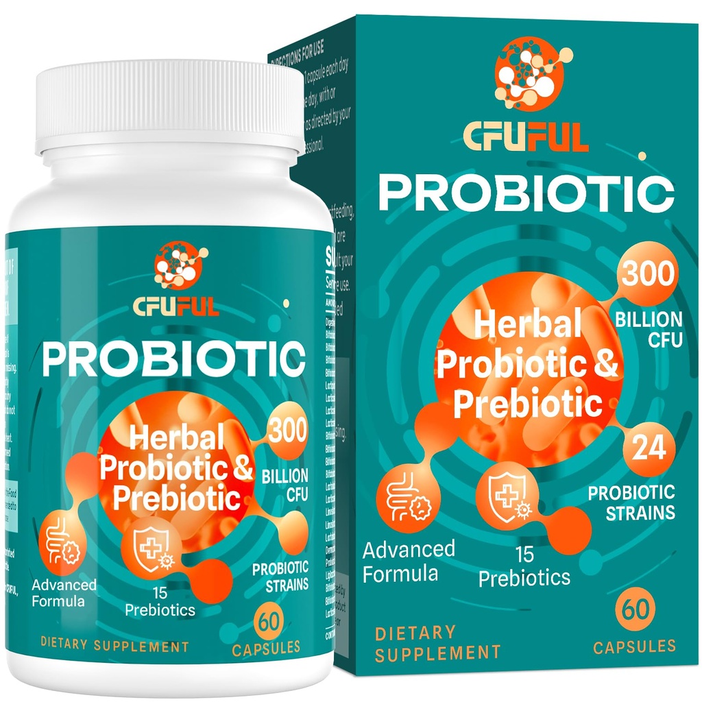 Kadınlar ve Erkekler için Probiyotikler - 300 Milyar CFU, 24 Strains Probiyotik + 15 Organik Herbs Prebiyotikler, Genel olarak Digestive Gut Health, Immune, Constipation & Bloating, Raf Stable - 2 Ay Supply