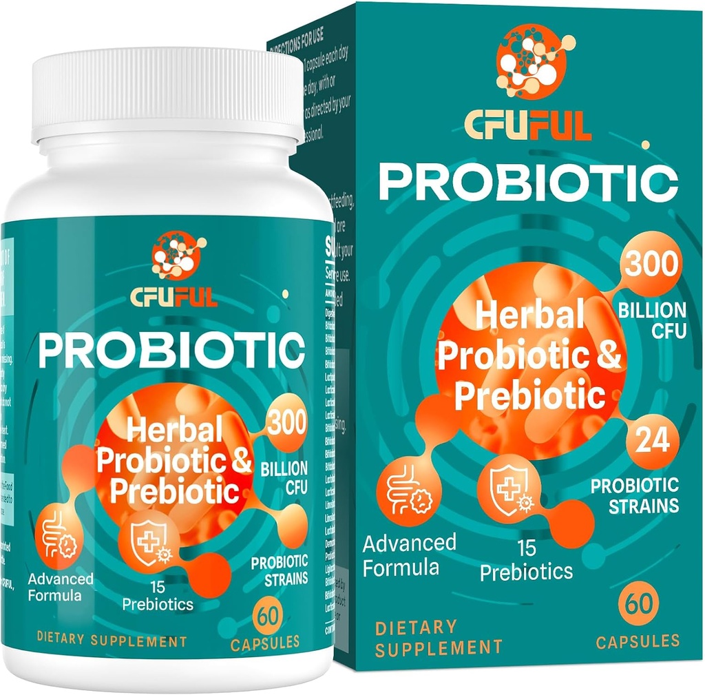 Probiotics for Women & Men - 300 δισεκατομμύρια CFU, 24 στεφάνες Probiotic + 15 βιολογικά βότανα Prebiotics Blend, για τη συνολική Digestive Gut Υγεία, ανοσοποίηση, δυσκοιλιότητα & Bloating, Ράφι Σταθερή - 2 Μήνες Προμήθεια