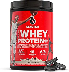 Six Star Whey Protein Powder Plus - Muscle Building & Recovery Formula με Whey Isolate Powder, BCAAs, 30g Protein, Immune Support - Συμπλήρωμα μετά την προπόνηση - Cookies και Κρέμα, 1,8 lbs