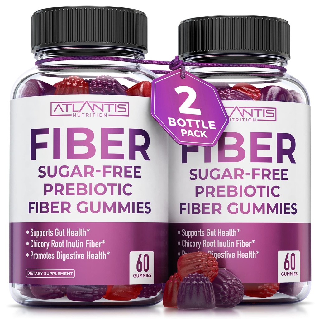 Atlantis Beslenme Şekeri Yetişkinler için Ücretsiz Fiber Gummies - 5G Fiber Supplement 5.4G Prebiyotik Digestive Mix - Supports Gut Health & Supports Health Digestion - 2Pack 120 Gummies
