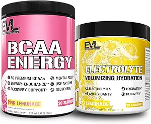Evlution Ultimate Replenishing Hydration Powder Stack Nutrition Electrolytes Powder Plus Branched Chain Amino Acids Powder - Pre and Post Workout Recovery Drink Mix Bundle with 6 Key Electrolytes