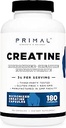 Primal Creatine Monohydrate (3.000 Mg, 180 Caps) - Μικρονωμένο συμπλήρωμα κρεατίνης, 750mg ανά καψάκιο, Μεγάλη για προεργασία και ανάκτηση - Χωρίς γλουτένη, Μη ΓΤΟ