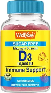WellEvet Sugar Free Vitamin D3 10000 IU (250 s) Ekstra Güçlü Gummies - Immune Branson, Bone ve Diş Desteği - GMO, Gluten Free, Nut Free, Vegetarian - Natural Sourced Flavors - 60 Gummies (1)