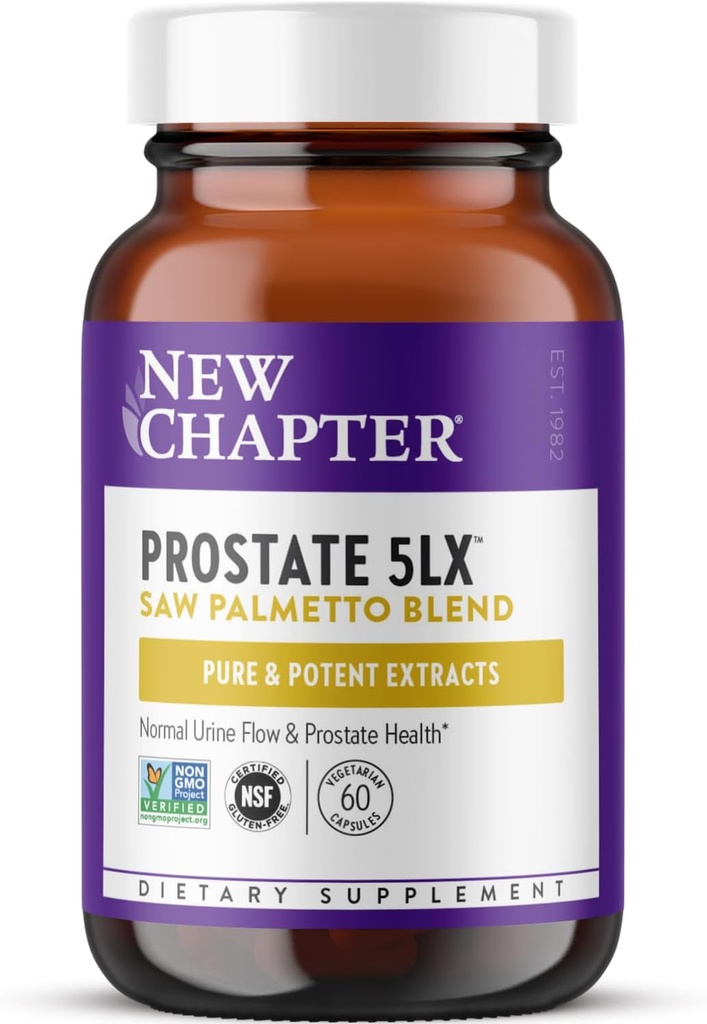 Yeni Bölüm Prostate Supplement - Prostate 5LX with Klinik Güçlü Saw Palmetto + Fermented Selenium for Men's Wellness - 60 ct Vegetarian Capsule