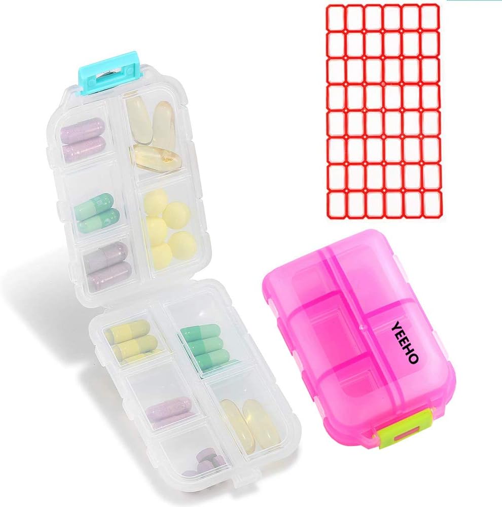 Pill Case (2 Pack) - Portre Küçük Supplements Tablet Kutu 10 Karşılaştırmalı - Tıp Kapsülü Organize hamilleri Seyahat Için Depolama Pocket Purse (Pink + White)