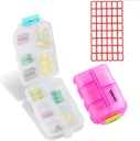Pill Case (2 Pack) - Φορητά Μικρά Συμπληρώματα Tablet Container Box with 10 Compartments - Ιατρική Κάψουλα Vitamin Organizer Κάτοχος Αποθήκευση για Ταξίδι Pocket Purse Pink+White