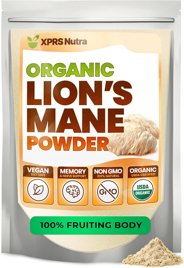 XPRS Nutra Organik Lion's Mane Mushroom Toz - Clarity, Cognition ve Immunity - Vegan Dostu (16 oz) için Premium