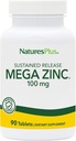 NaturesPlus Mega Zinc 100 mg Παρατεταμένη απελευθέρωση - 90 δισκία - χορτοφαγικά, χωρίς γλουτένη - 90 σερβιρίσματα