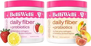 Günlük Fiber Supplement Sche with Collagen, Probiyotiks & Electrolytes - Peach Mango & Strawberry Lemonade Flavors - Supports Digestive Health, Debloating, Gut & Hormon Dengesi - 32 Toplamlar