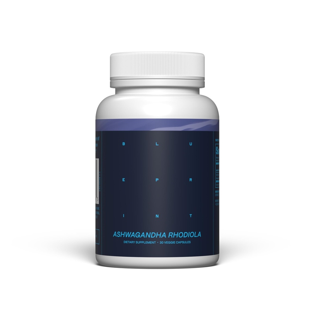 Blueprint Bryan Johnson Ashwagandha & Rhodiola Supplement – 120 mg Ashwagandha + Rhodiola Root – Daily Adaptogen Capsules for Stress Support, Mood Balance, Energy & Focus – 30 Vegan Capsules