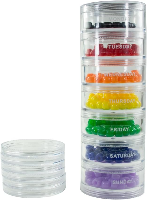 GMS Large 7 Day Stack-able Pill Organizer Case for Drug, Vitamins, and Supplements with 7 Lids - One for each Portable and Re estate Container (Clear)