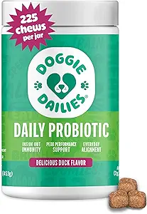 Doggie Dailies Probiyotiks for Dogs - Advanced Dog Probiyotiks with Prebiyotiks - Discovers Digestive Health - Supports Immune System and General Health (Duck) 225 Soft Chews