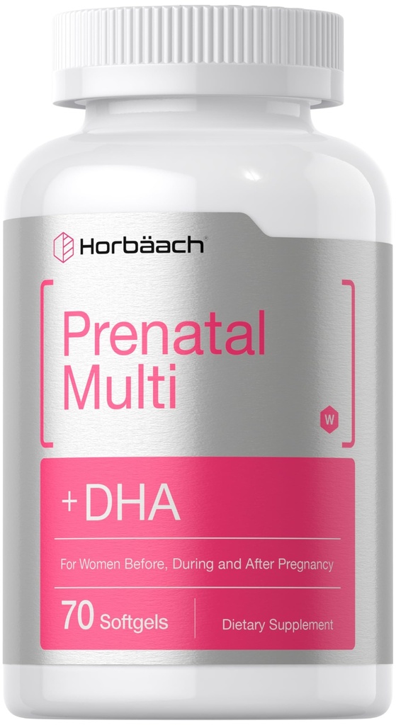 Horbäach Women's Prenatal Multivitamin with DHA, Iron and Folic Acid | 70 Softgels | Non-GMO & Gluten Free Multivitamin