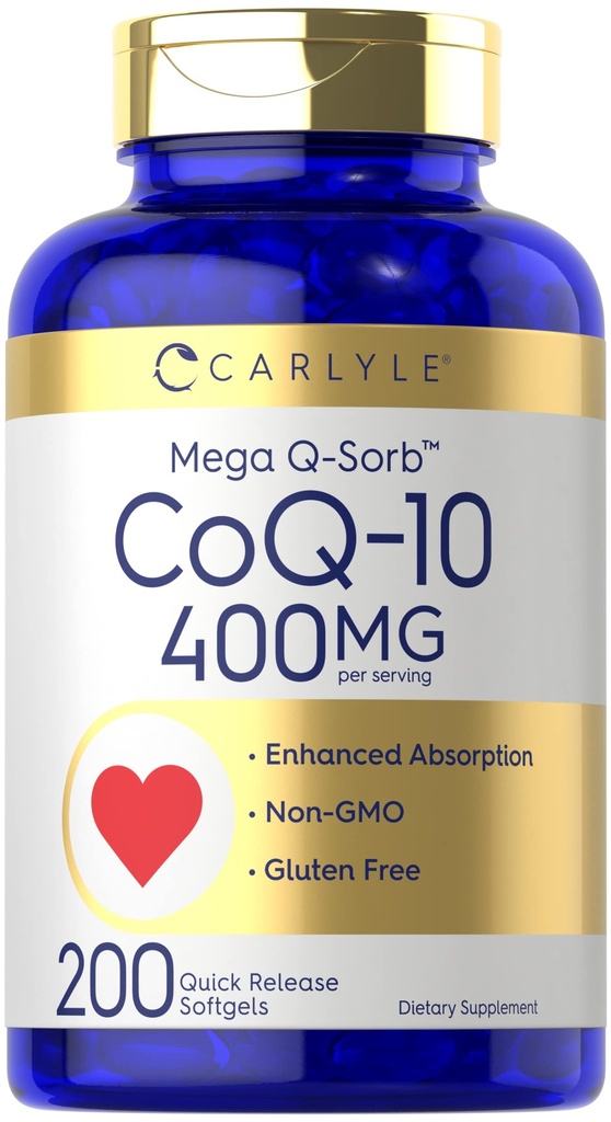 Carlyle Coq10 400 mg Softgels | 200 Count | Non-GMO ve Gluten Free Supplement | High Abors