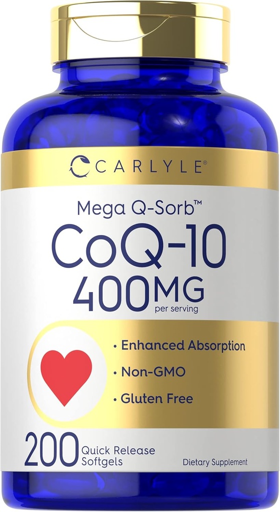 Carlyle Coq10 400 mg Softgels | 200 Count | Non-GMO ve Gluten Free Supplement | High Abors