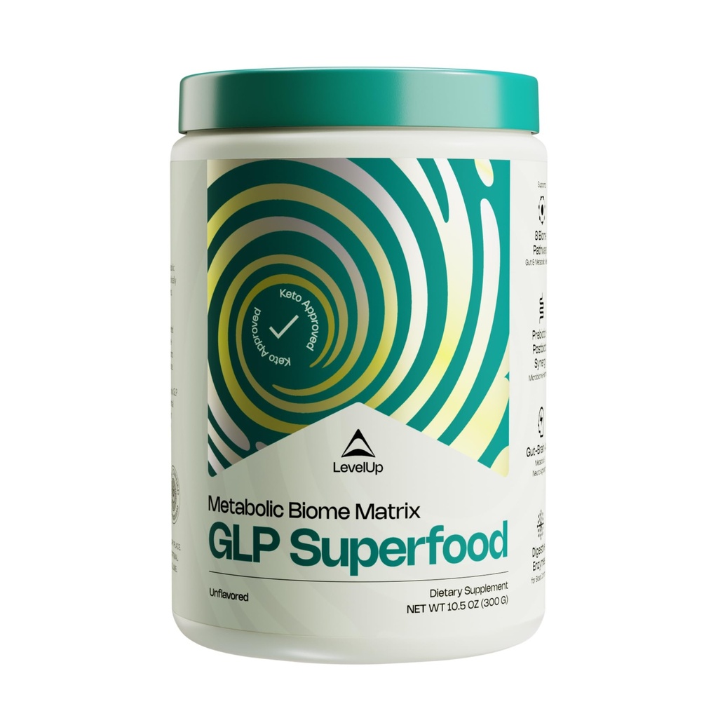LevelUp® GLP Superfood – Akkermansia Probiyotik, Prebiyotikler, Postbiyotikler, Digestive Enzymes & Polyols | Fiber-Powered Gut Drink | DW, Vegan, Zero Sugar (Unflavored)