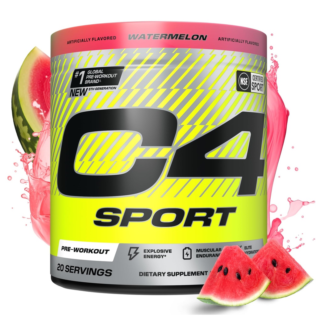 Cellucor C4 Sport Pre Workout Toz - NSF Spor için sertifikalı - Elite Hydration - 200 mg Caffeine + Kretine + Beta-Alanine - Electrolytes and Energy Supplement - Watermelon, 20 Hizmetler